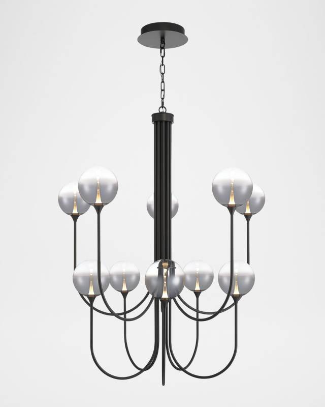 Lissa 40" Tiered 10-Light LED Chandelier, Matte Black/Smoke